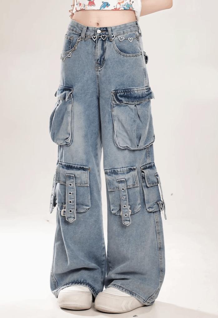 マルチポケットワイドカーゴデニムパンツ PIX-JN-1586