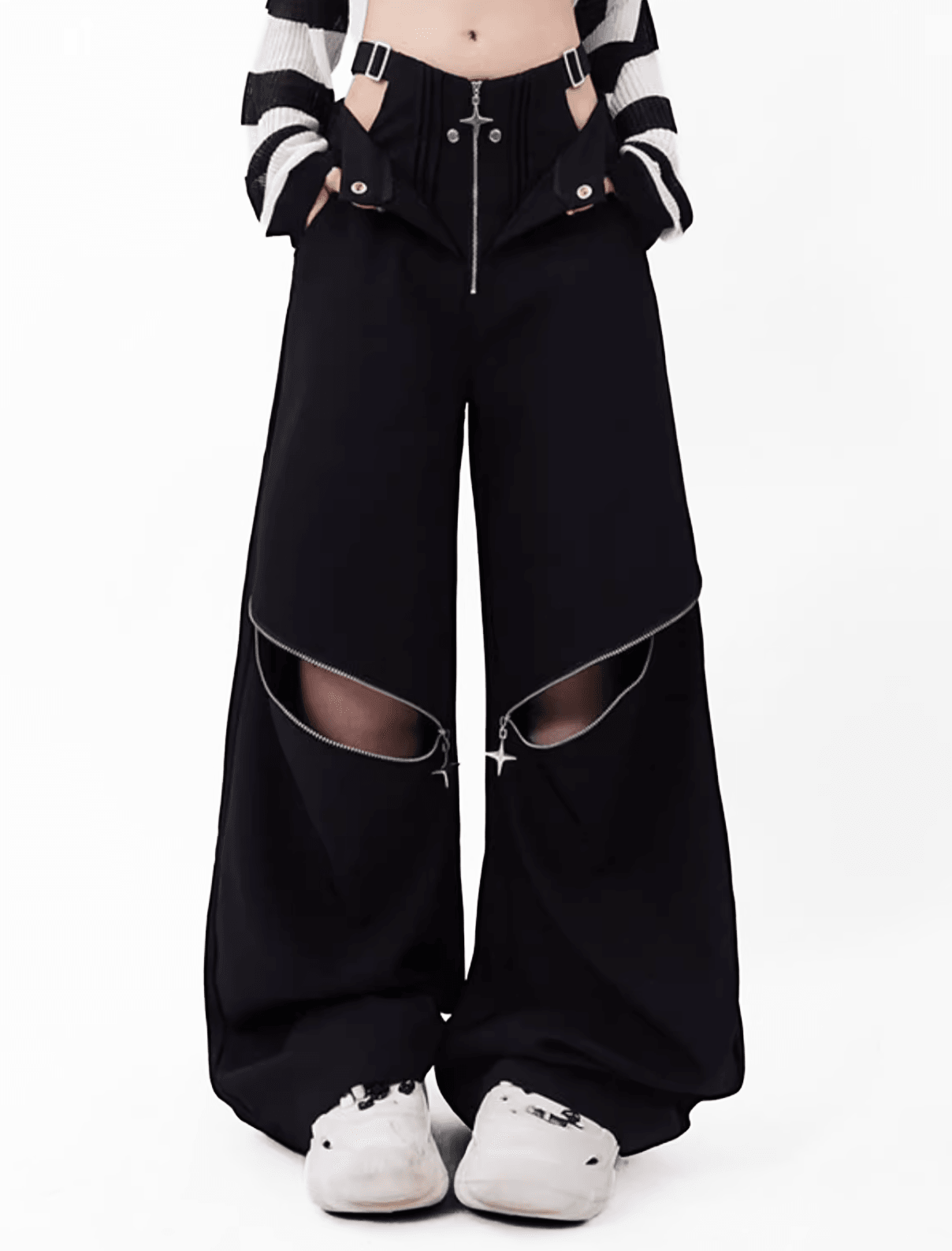 ジッパーカットアウトワイドパンツ PIX-JN-1599