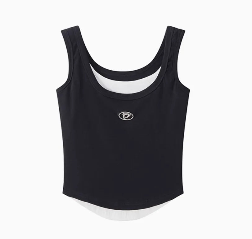 ブラックタンクトップロゴレイヤード風トップス PIX-TS-1697