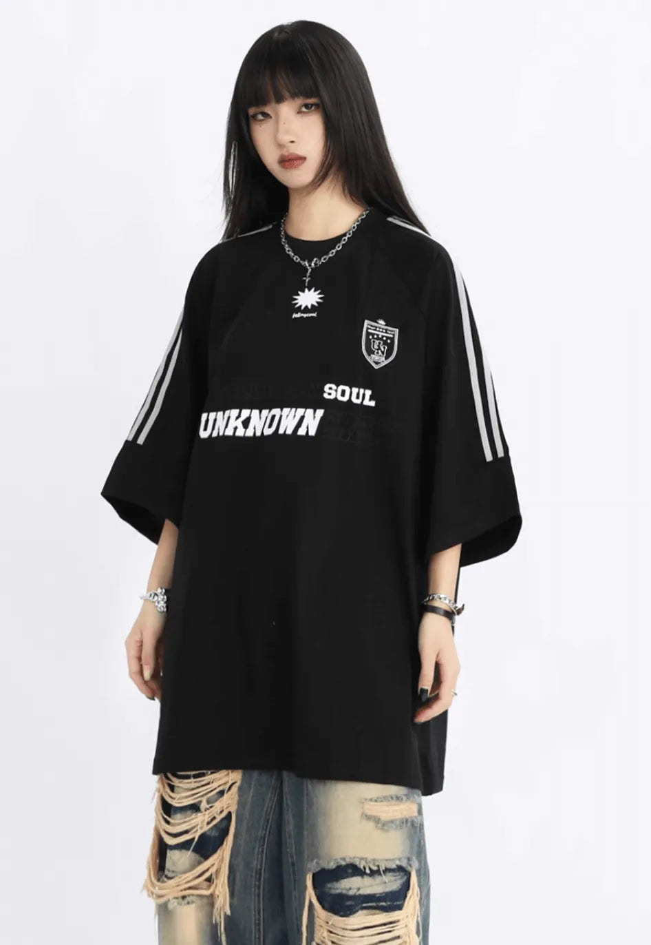 クルーオーバーサイズTシャツ ブラック PIX-TS-1686