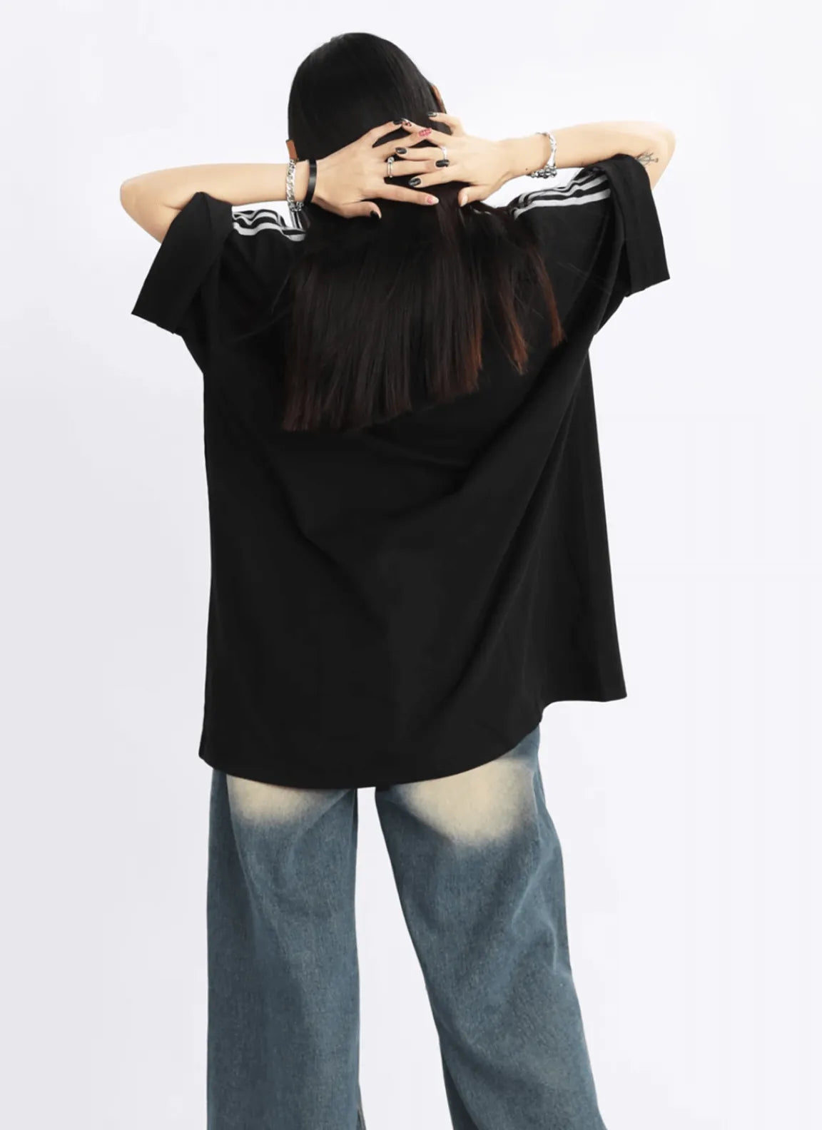 クルーオーバーサイズTシャツ ブラック PIX-TS-1686