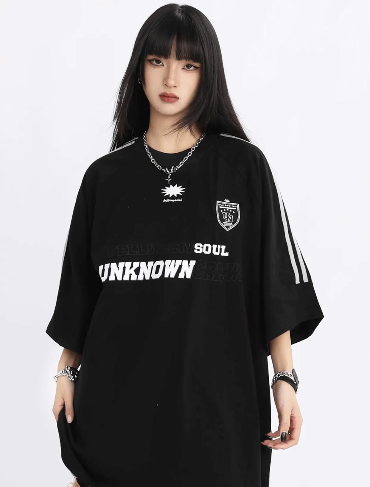 クルーオーバーサイズTシャツ ブラック PIX-TS-1686