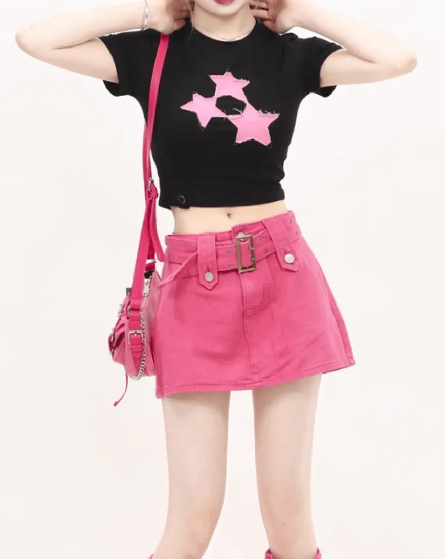デニムスタークロップドTシャツ PIX-TS-1688