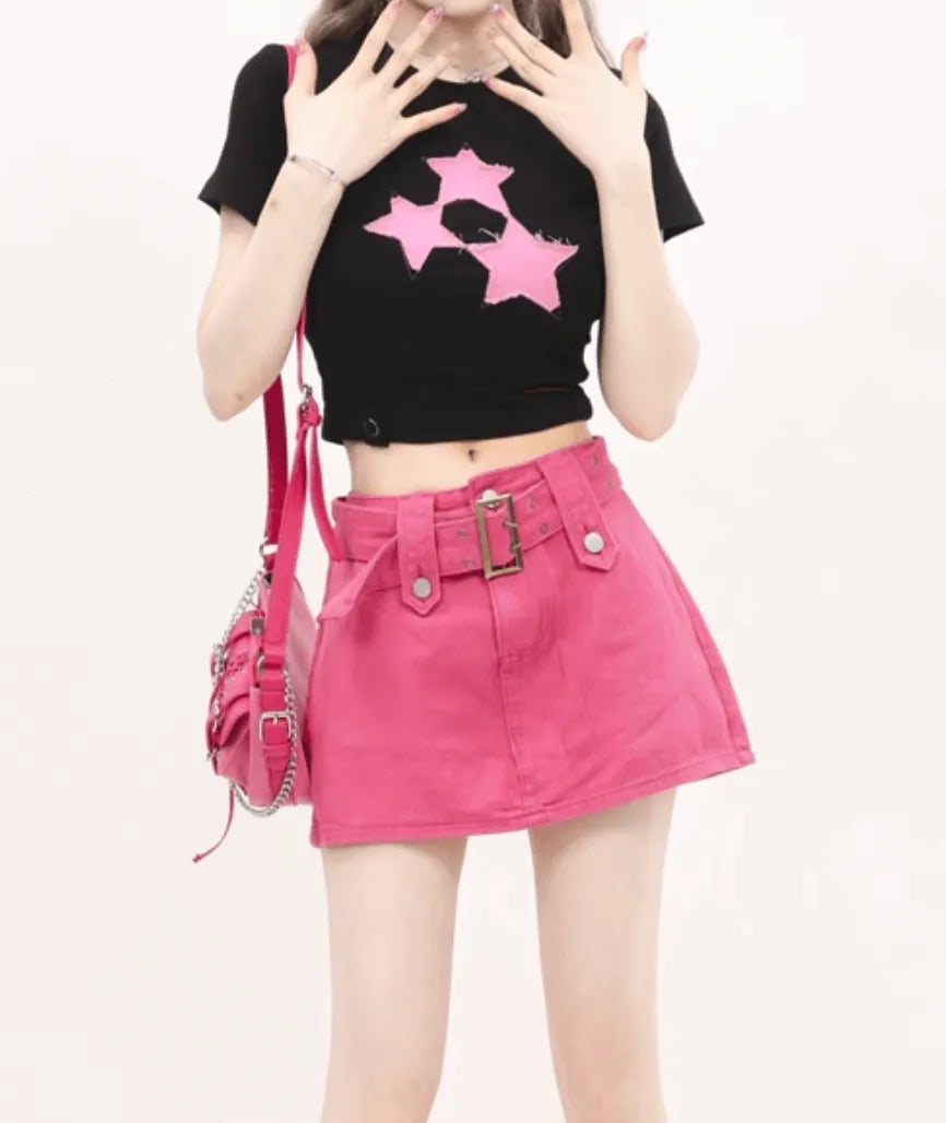 デニムスタークロップドTシャツ PIX-TS-1688