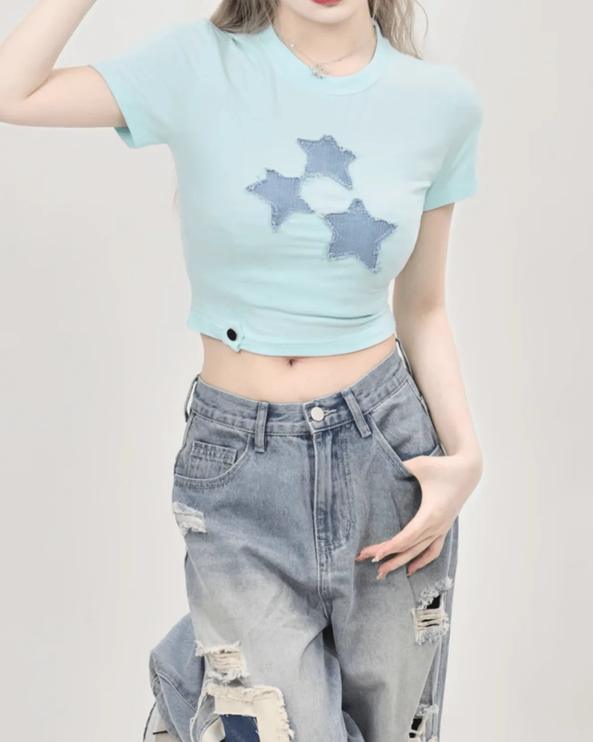 デニムスタークロップドTシャツ PIX-TS-1688