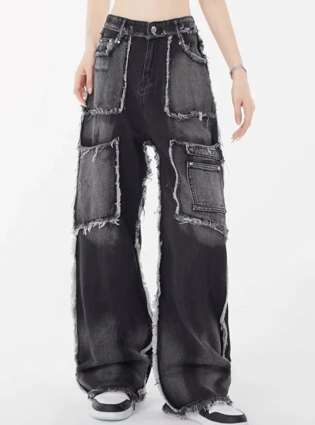 ヴィンテージパッチデザインワイドデニムパンツ PIX-JN-1620