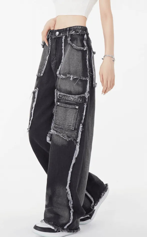 ヴィンテージパッチデザインワイドデニムパンツ PIX-JN-1620
