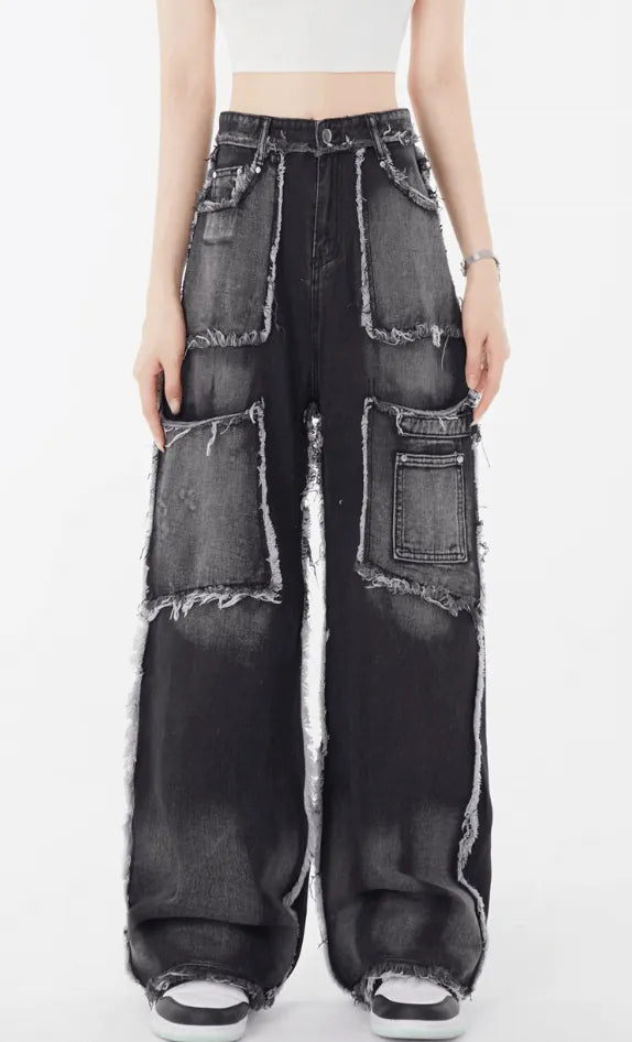 ヴィンテージパッチデザインワイドデニムパンツ PIX-JN-1620