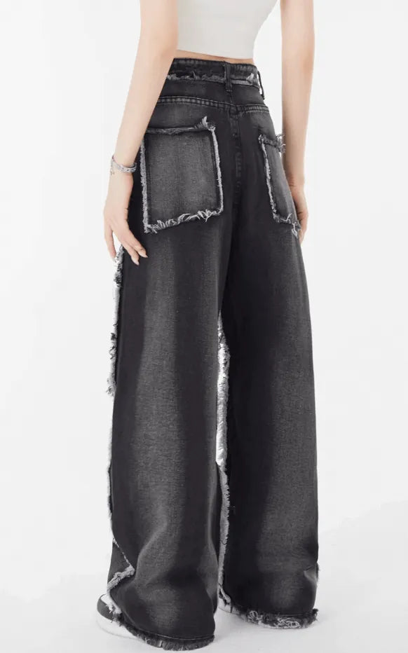 ヴィンテージパッチデザインワイドデニムパンツ PIX-JN-1620
