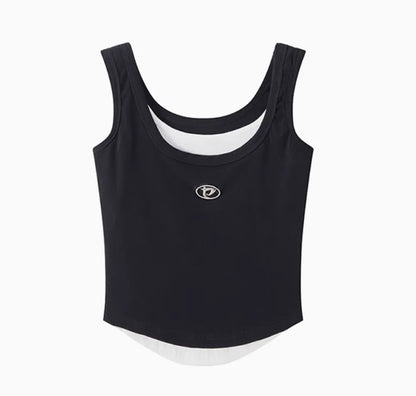 ブラックタンクトップロゴレイヤード風トップス　PIX-TS-1697