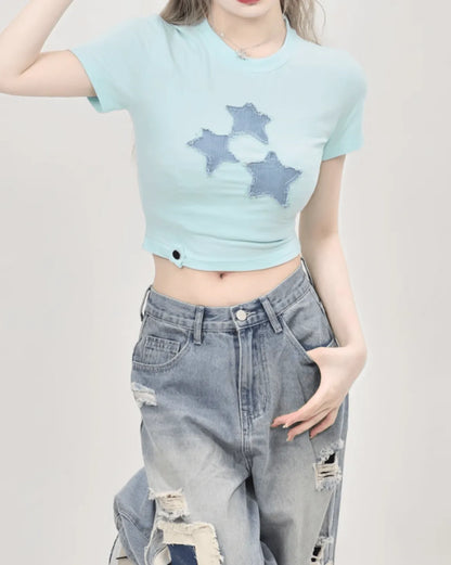 デニムスタークロップドTシャツ　PIX-TS-1688