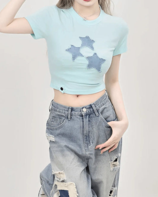デニムスタークロップドTシャツ　PIX-TS-1688