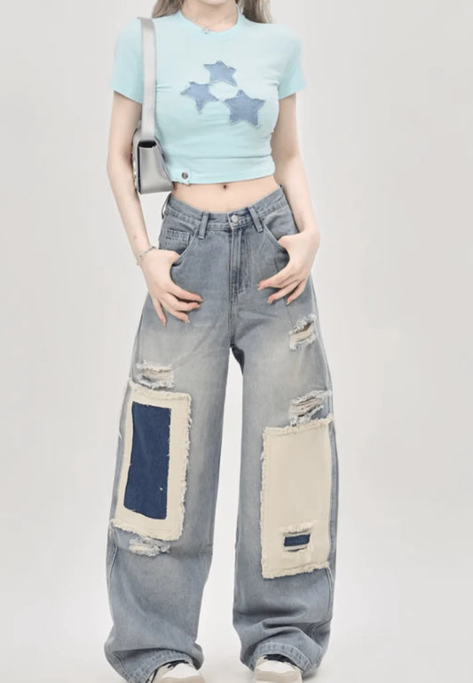デニムスタークロップドTシャツ　PIX-TS-1688