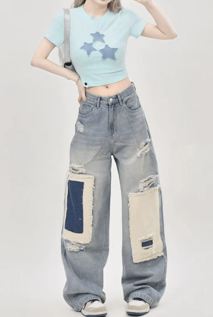 デニムスタークロップドTシャツ　PIX-TS-1688