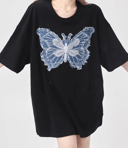 バタフライデニムアートTシャツ　PIX-TS-1683