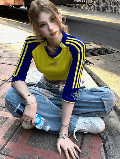 韓国ストリートクロップドラグランTシャツ　PIX-TS-1693