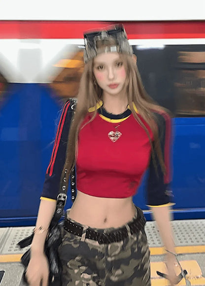 韓国ストリートクロップドラグランTシャツ　PIX-TS-1693