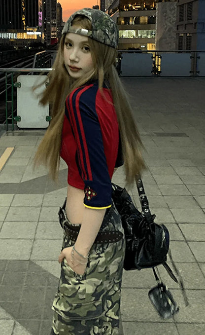 韓国ストリートクロップドラグランTシャツ　PIX-TS-1693