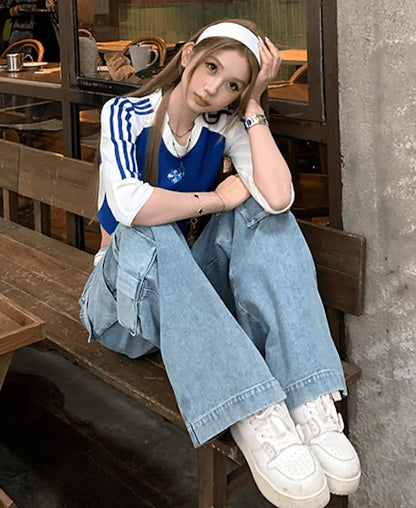 韓国ストリートクロップドラグランTシャツ　PIX-TS-1693