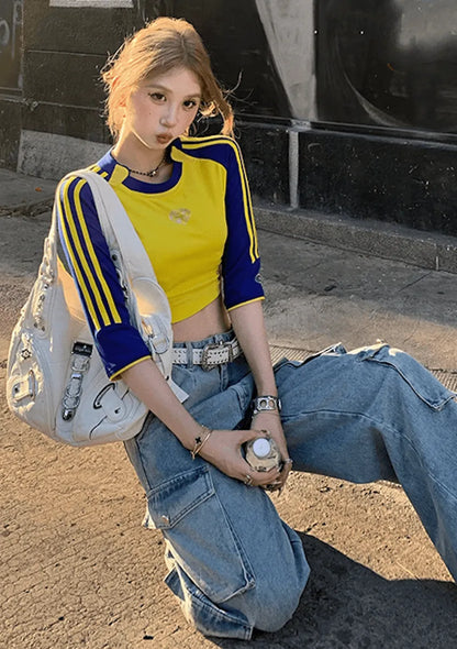 韓国ストリートクロップドラグランTシャツ　PIX-TS-1693