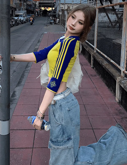韓国ストリートクロップドラグランTシャツ　PIX-TS-1693