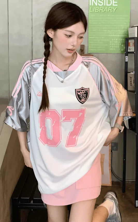 ピンクラインフットボールTシャツ　PIX-TS-1684
